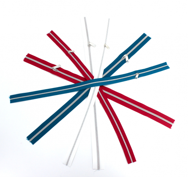 Endlosreißverschluss- Set metallisiert fuchsia, petrol, weiß/ silber (6 x 0,5 m)